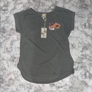 Gray Floral Embroidered Women's Top